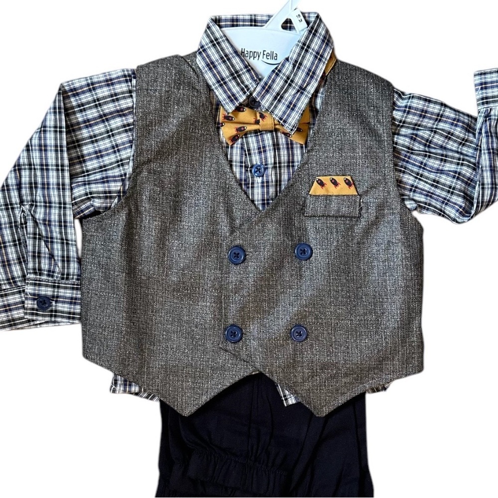 New Boutique Formal 4 Pc Dress Clothes Set Bow Tie, Shirt, Vest, Pants Baby Boy